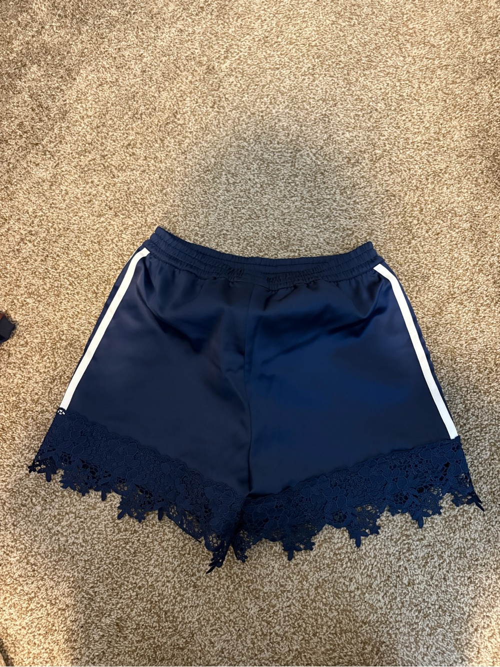 adidas Navy Lace-Trim Athletic Shorts with Three Stripes - Picture 6 of 6